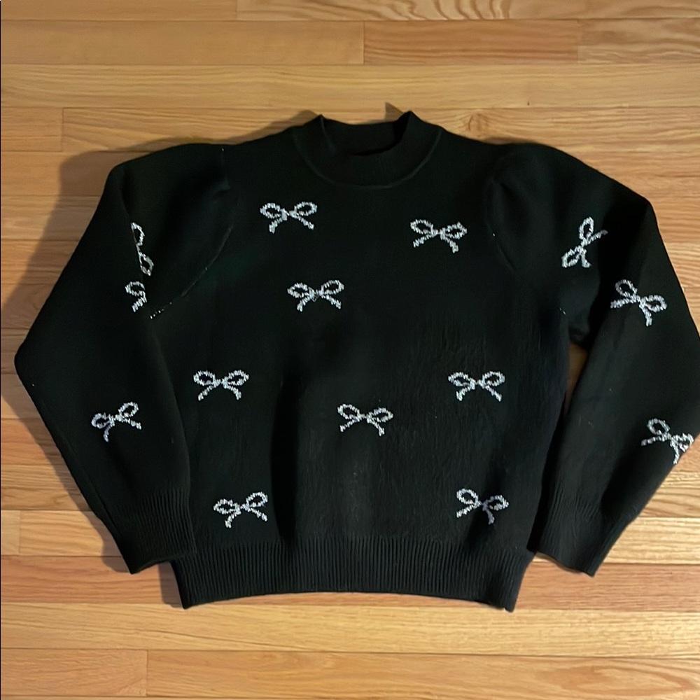 Coquette Black Sweater with Bow Accents
